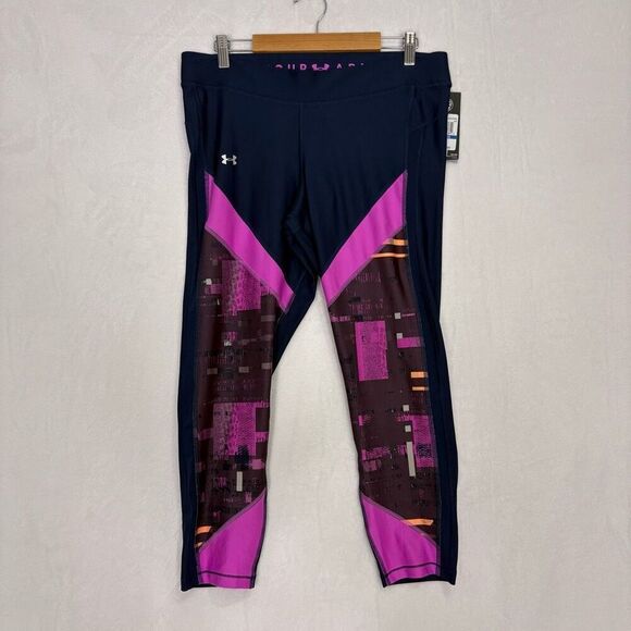 New Under Amour Navy Blue with Bright Purple & Maroon Patterned Capri Leggings S - Picture 1 of 11